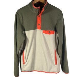 Eddie Bauer Fleece Pullover Mens Small Snap Button Pocket Olive Green‎ Beige